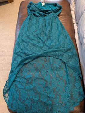 Trixxi- Teal Lace Strapless Dress Hi Lo Sz M